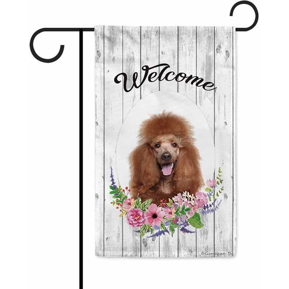 Welcome Spring Summer Flowers Red Standard Poodle Decor Garden Flag Lovely Floral Seasonal Home Decor Banner for Outside Double Side 12.5X18 Inch