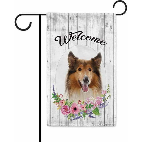Welcome Spring Summer Flowers Rough Collie Decorative Garden Flag Dog Floral Seasonal Home Decor Banner for Outside 12.5X18 Inch Double Sided