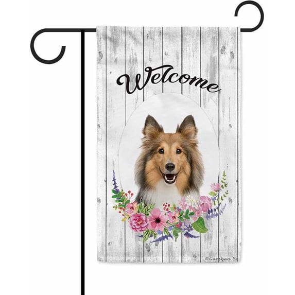 Welcome Spring Summer Flowers Shetland Sheepdog Decor Garden Flag Lovely Floral Seasonal Home Decor Banner for Outside Double Side 12.5X18 Inch