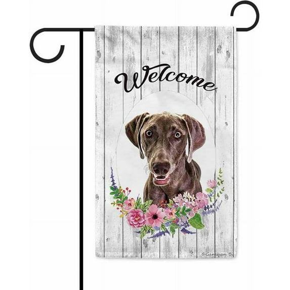 Welcome Spring Summer Flowers Weimaraner Dog Decor Garden Flag Lovely Floral Seasonal Home Decor Banner for Outside Double Side 12.5X18 Inch