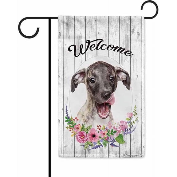 Welcome Spring Summer Flowers Whippet Decorative Garden Flag Dog Floral Seasonal Home Decor Banner for Outside 12.5X18 Inch Double Sided