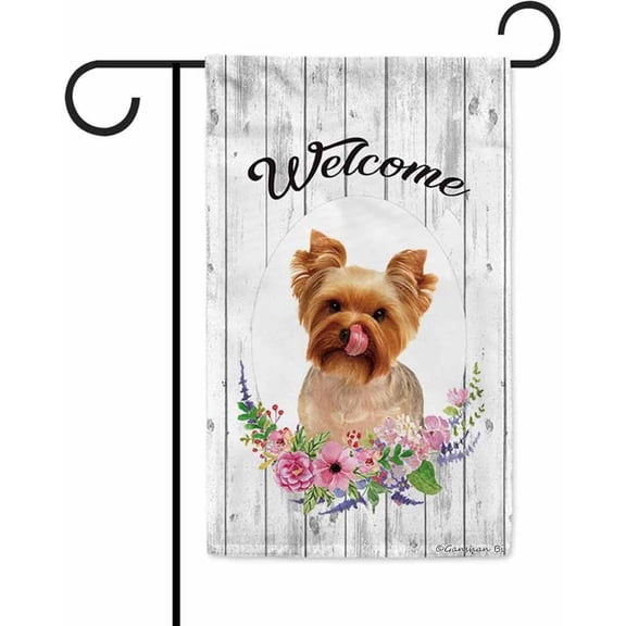 Welcome Spring Summer Flowers Yorkshire Yorkie Decor Garden Flag Lovely Floral Seasonal Home Decor Banner for Outside Double Side 12.5X18 Inch