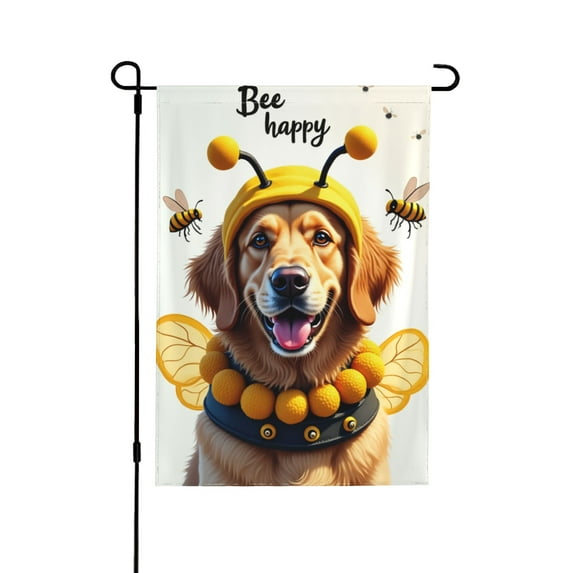 Welcome Spring Summer Garden Flag 12X18 Double Sided, Burlap Small Golden Retriever Dog Bee Garden Yard House Flags Outside Outdoor Seasonal Porch Lawn Decoration (Only Flag)