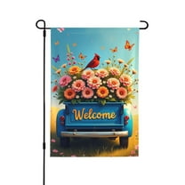 Welcome Spring Summer Garden Flag 12x18 Inch Double Sided Floral Cardinal Bird Truck Flowers Butterflies Yard Flag Outdoor Decor