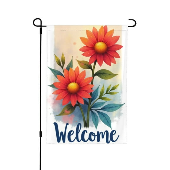 Welcome Spring Summer Garden Flag Double Sided Floral Red Flower Garden Flag 12x18 Inch For Outdoor Yard Lawn Patio Decor