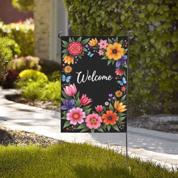 Welcome Spring Summer Garden Flag Floral Butterfly Double Sided Yard Flag 12x18 Inch Outdoor House Decor Seasonal Farmhouse Banner