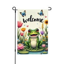 Welcome Spring Summer Garden Flag Frog Flowers Butterflies Double Sided 12x18 Inch Outdoor Yard Decor House Flag Patio Lawn Decoration