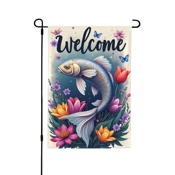Welcome Spring Summer Garden Flag Koi Fish Flowers Double Sided 12x18 Inch Outdoor Yard Decor
