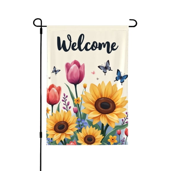 Welcome Spring Summer Garden Flag Sunflower Butterfly Colorful Flower Garden Flag Vertical Double Sided Rustic Farmland Yard Lawn Outdoor Decor 12X18"