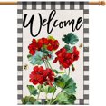 thumbnail image 1 of Welcome Spring Summer Geranium House Flag 28x40 Inch Burlap Double Sided Outside, Seasonal Floral Bee Sign Yard Outdoor Decoration DF455-28, 1 of 5