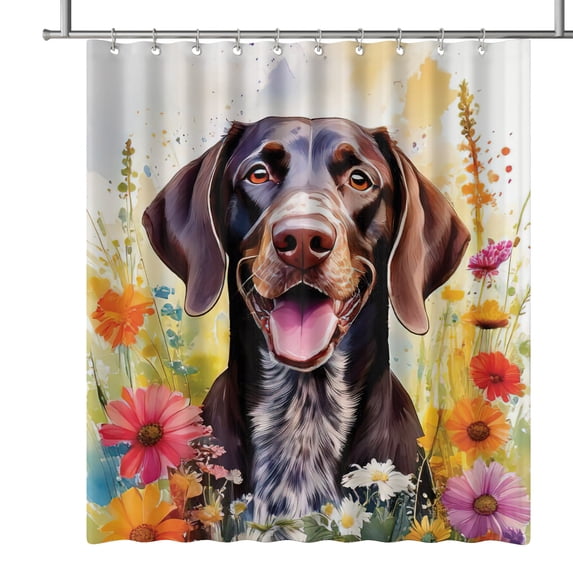 Welcome Spring Summer German Shorthaired Pointer Portrait Flower Blue Sky Shower Curtain GSP Lover Dog Gift Waterproof Bathroom Bathtub Curtain - 12001
