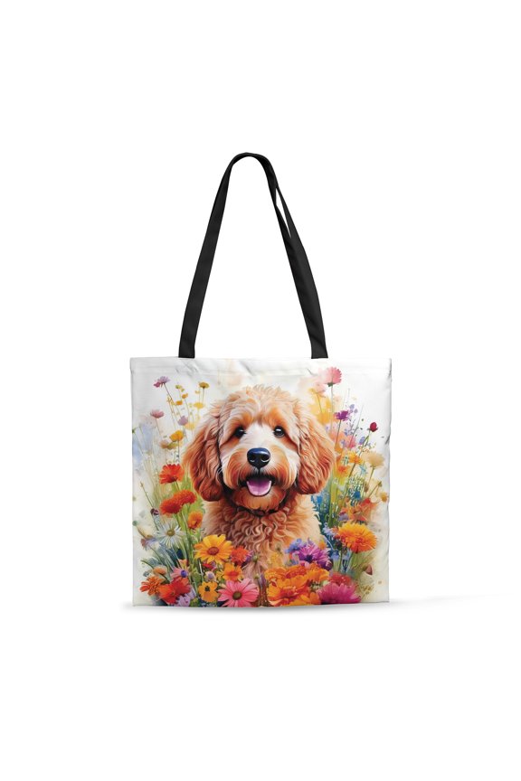 Welcome Spring Summer Goldendoodle Portrait Flower Blue Sky All Over Print 3D Canvas Tote Bag Doodle Dog Lover Gifts Idea Reusable Handbag - 12001