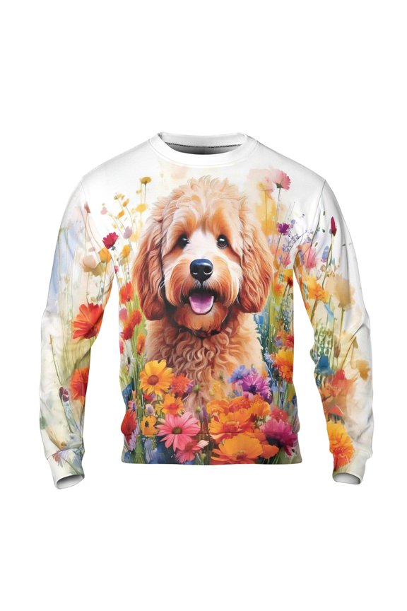 Welcome Spring Summer Goldendoodle Portrait Flower Blue Sky All Over Print 3D Sweatshirt Unisex Merch Doodle Dog Lover Gifts Idea - 12001