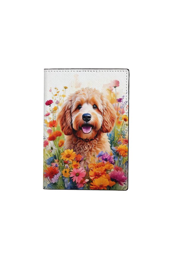Welcome Spring Summer Goldendoodle Portrait Flower Blue Sky Travel Passport Wallet Doodle Dog Lover Gifts Idea PU Leather Passport Holder Cover - 12001