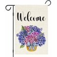 thumbnail image 1 of Welcome Spring Summer Hydrangea Garden Flag 12 x 18 Inch Double Sided, Burlap Floral Flower Welcome Yard Outdoor Flag, 1 of 6