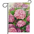 thumbnail image 1 of Welcome Spring Summer Hydrangea Garden Flag Double Sided, Pink Floral Flower Decorative Yard Outdoor Home Small Decor, Seasonal Burlap Outside House Decoration 12.5 x 18, 1 of 6