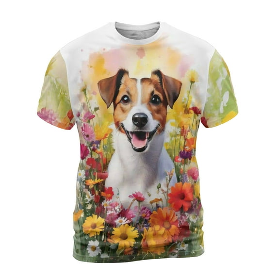 Welcome Spring Summer Jack Russell Terrier Portrait Flower Blue Sky All Over Print 3D Shirt Unisex Merch Parson Jack Dog Lover - 12001
