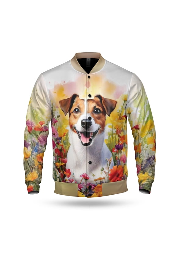 Welcome Spring Summer Jack Russell Terrier Portrait Flower Blue Sky All Over Print 3D Baseball Jacket Parson Jack Dog Lover Bomber Jacket Softball - 12001