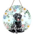 thumbnail image 1 of Welcome Spring Summer Labrador Dog Front Door Sign, Black Puppy Daisy Flower Wood Door Hanger Outdoor Outside Porch Decor, Eucalyptus Leaves Wooden Wreath Indoor Wall Hanging Decoration, 1 of 7