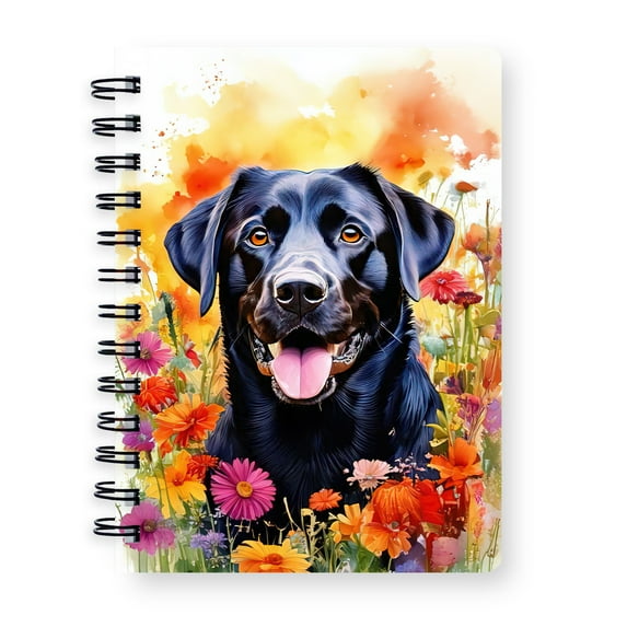 Welcome Spring Summer Labrador Retriever Portrait Flower Blue Sky Spiral Bound Journal Lab Dog Lover Gifts 5x7in Spiral Notebook - 12001
