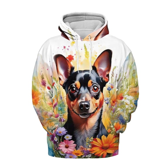 Welcome Spring Summer Miniature Pinscher Portrait Flower Blue Sky All Over Print 3D Hoodie Unisex Merch Hoodies Mini Pin Dog Lover - 12001