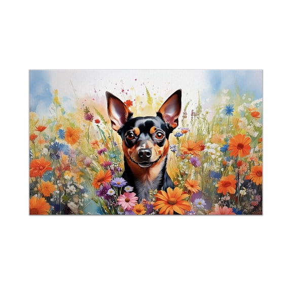 Welcome Spring Summer Miniature Pinscher Portrait Flower Blue Sky Doormat Mini Pin Dog Lover Indoor Outdoor Welcome Mat - 12001