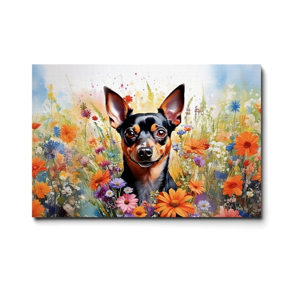 Welcome Spring Summer Miniature Pinscher Portrait Flower Blue Sky Horizontal Matte Canvas Poster Mini Pin Dog Lover Wall Art Home Decor - 12001