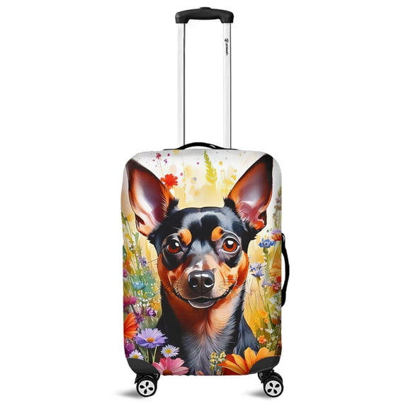 Welcome Spring Summer Miniature Pinscher Portrait Flower Blue Sky Travel Luggage Cover Mini Pin Dog Lover Suitcase Dust Protective Decor - 12001