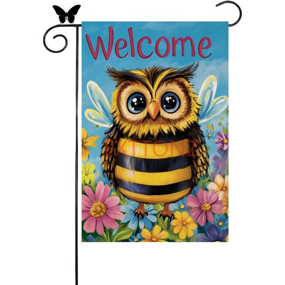 Welcome Spring Summer Owl Decorative Garden Flag Flowers Bee Yard Outside Decorations Seasonal Outdoor Small Home Decor Double Sided 12x18 (16083)