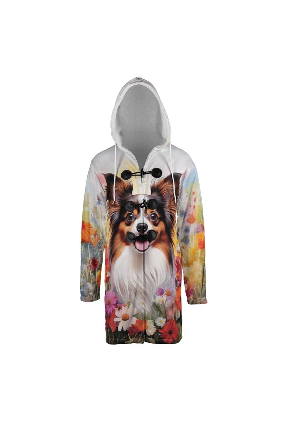 Welcome Spring Summer Papillon Portrait Flower Blue Sky All Over Print 3D Hooded Duffle Toggle Coat Pap Butterfly Dog Lover - 12001