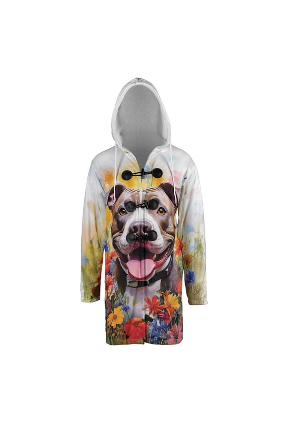 Welcome Spring Summer Pitbull Portrait Flower Blue Sky All Over Print 3D Hooded Duffle Toggle Coat Terrier Dog Lover - 12001