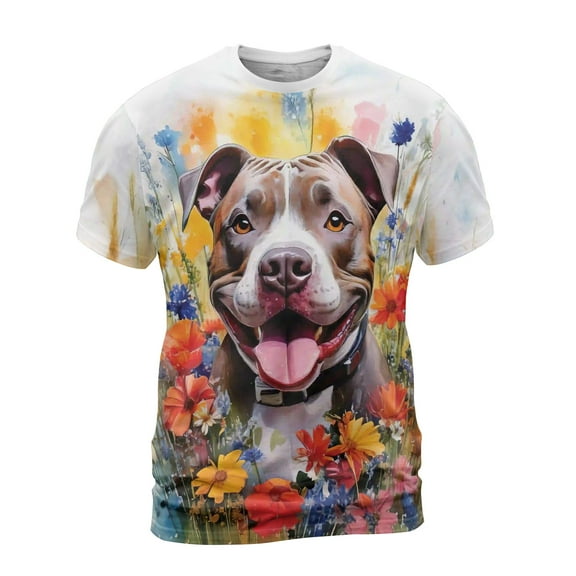 Welcome Spring Summer Pitbull Portrait Flower Blue Sky All Over Print 3D Shirt Unisex Merch Terrier Dog Lover - 12001