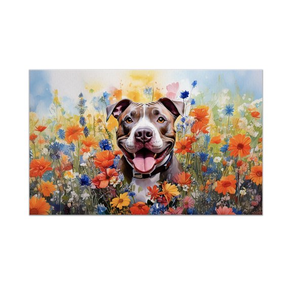 Welcome Spring Summer Pitbull Portrait Flower Blue Sky Doormat Terrier Dog Lover Indoor Outdoor Welcome Mat - 12001