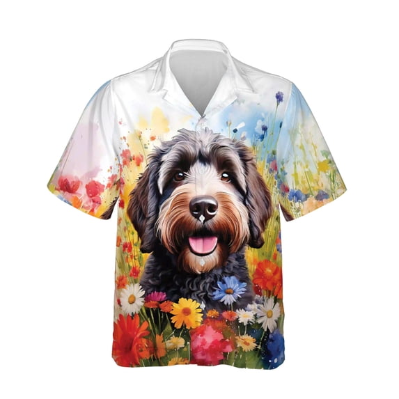 Welcome Spring Summer Portuguese Water Dog Portrait Flower Blue Sky Hawaiian Shirt Breathable Summer Unisex Merch PWD Portie Fishing Dog Lover - 12001