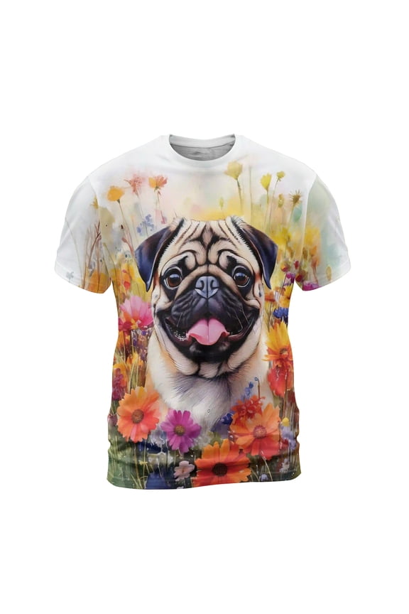 Welcome Spring Summer Pug Portrait Flower Blue Sky All Over Print 3D Shirt Unisex Merch Dog Lover Gifts - 12001