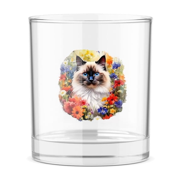 Welcome Spring Summer Ragdoll Portrait Flower Blue Sky 11oz Whiskey Glass Mug Cat Lover Kitten Owner Gifts Idea Whiskey Cocktail Glasses Cup - 12001