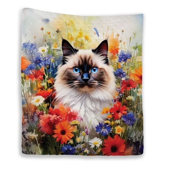Welcome Spring Summer Ragdoll Portrait Flower Blue Sky Quilt Blanket Cat Lover Kitten Owner Gifts Idea Cozy Comforter Throw Blanket - 12001