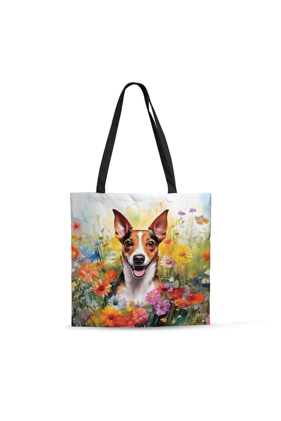 Welcome Spring Summer Rat Terrier Portrait Flower Blue Sky All Over Print 3D Canvas Tote Bag Ratty Dog Lover Reusable Handbag - 12001