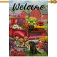 thumbnail image 1 of Welcome Spring Summer Red Truck Home Decorative House Flag, Garden Yard Dog Flower Pickup Outside Decor, Puppy Farmhouse Outdoor Large Burlap Decorations 28x40, 1 of 6