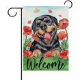 thumbnail image 1 of Welcome Spring Summer Rottweiler Dog Decorative Garden Flag, Puppy Red Poppy Flower Floral Yard Outside Home Decorations, Butterfly Seasonal Burlap Outdoor Small Decor Double Sided 12 x 18, 1 of 6