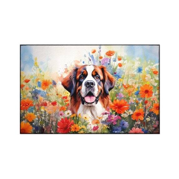 Welcome Spring Summer Saint Bernard Portrait Flower Blue Sky Indoor Rug St Dog Lover Carpet Living Bed Room Sofa Home Decor - 12001