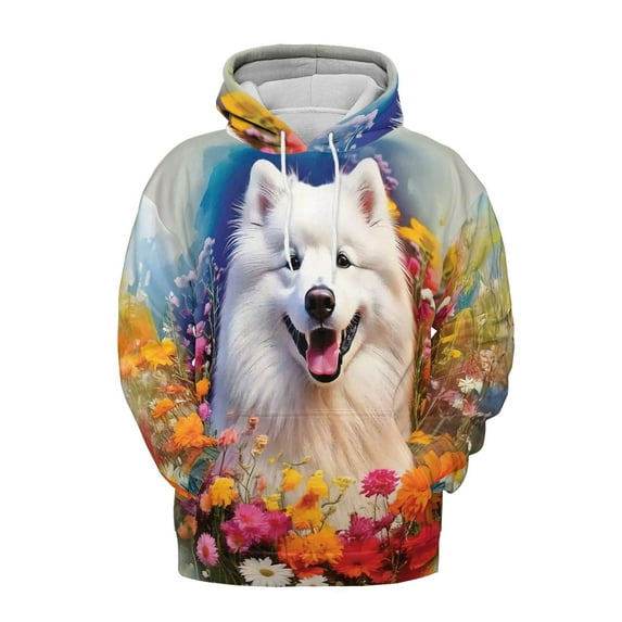 Welcome Spring Summer Samoyed Portrait Flower Blue Sky All Over Print 3D Hoodie Unisex Merch Hoodies Siberian Sammy Dog Lover - 12001