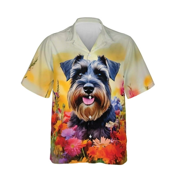 Welcome Spring Summer Schnauzer Portrait Flower Blue Sky Hawaiian Shirt Breathable Summer Unisex Merch Miniature Schnauzer Dog Lover - 12001