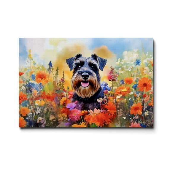 Welcome Spring Summer Schnauzer Portrait Flower Blue Sky Horizontal Matte Canvas Poster Miniature Schnauzer Dog Lover Wall Art Home Decor - 12001