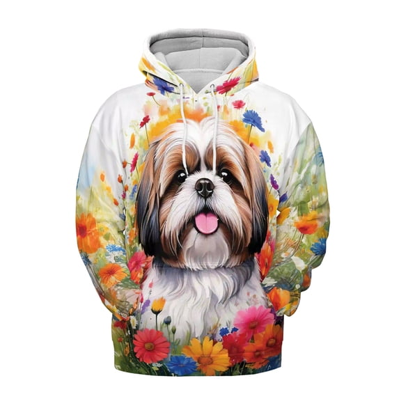 Welcome Spring Summer Shih Tzu Portrait Flower Blue Sky All Over Print 3D Hoodie Unisex Merch Hoodies Lion Dog Lover Gifts - 12001