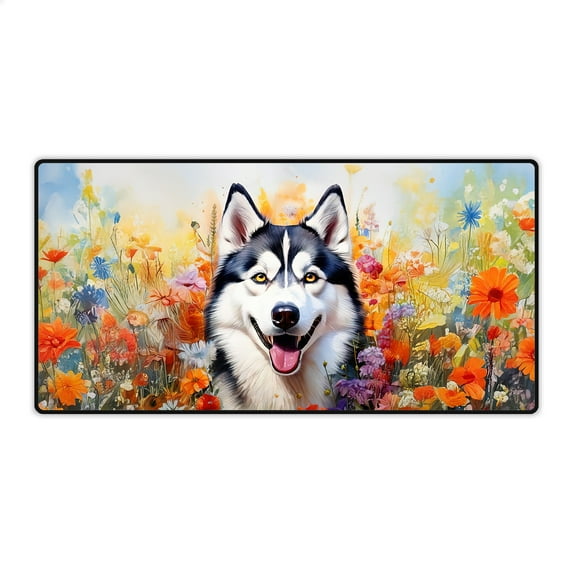 Welcome Spring Summer Siberian Husky Portrait Flower Blue Sky Desk Mat Full Keyboard Mouse Pad Husky Dog Lover Gifts Large Mousepad - 12001