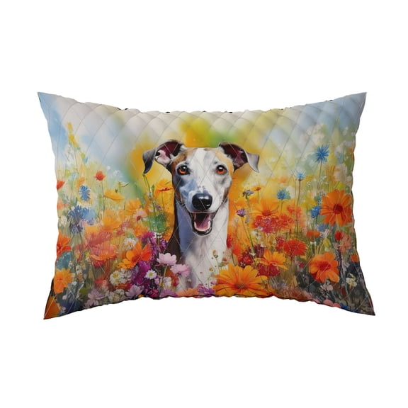 Welcome Spring Summer Whippet Portrait Flower Blue Sky Quilt Pillowcase Dog Lover Throw Pillow Cover Bed Home Decor - 12001