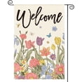 thumbnail image 1 of Welcome Spring Summer Wildflowers Yellow Purple Flowers 12.5x18in Garden Flag, Home Outdoor Garden Flag Decoration -Multi, 1 of 1