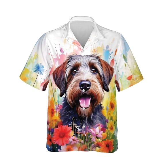 Welcome Spring Summer Wirehaired Pointing Griffon Portrait Flower Blue Sky Hawaiian Shirt Breathable Summer Unisex Merch Dog Lover - 12001
