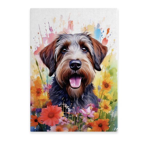 Welcome Spring Summer Wirehaired Pointing Griffon Portrait Flower Blue Sky Vertical Matte Canvas Poster Dog Lover Wall Art Home Decor - 12001